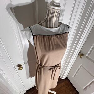 Happenings tan vintage unsized dress belted 80s 90s women’s D288